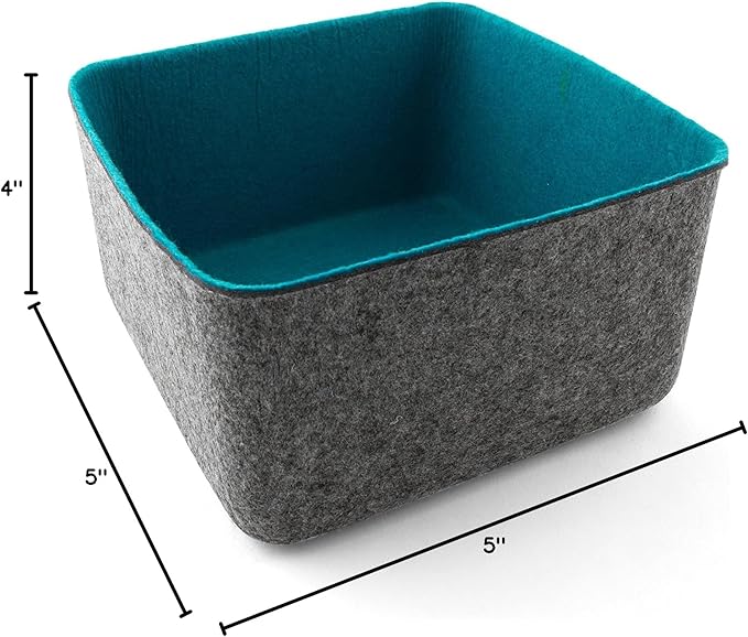 Three by Three Seattle Felt·Like·It! 5x5x4 Inch Felt Storage Bin for Office, Craft Room, Classroom, Living Room, Bedroom Storage (Blue)
