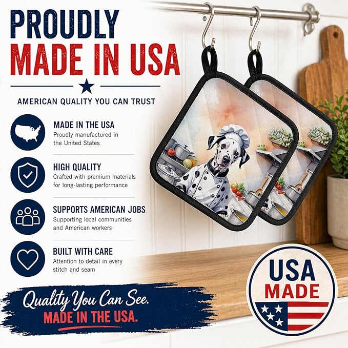 Caroline's Treasures Dalmatian The Chef Pair of Pot Holders Kitchen Heat Resistant Pot Holders Sets Oven Hot Pads for Cooking Baking BBQ, 7 1/2 x 7 1/2