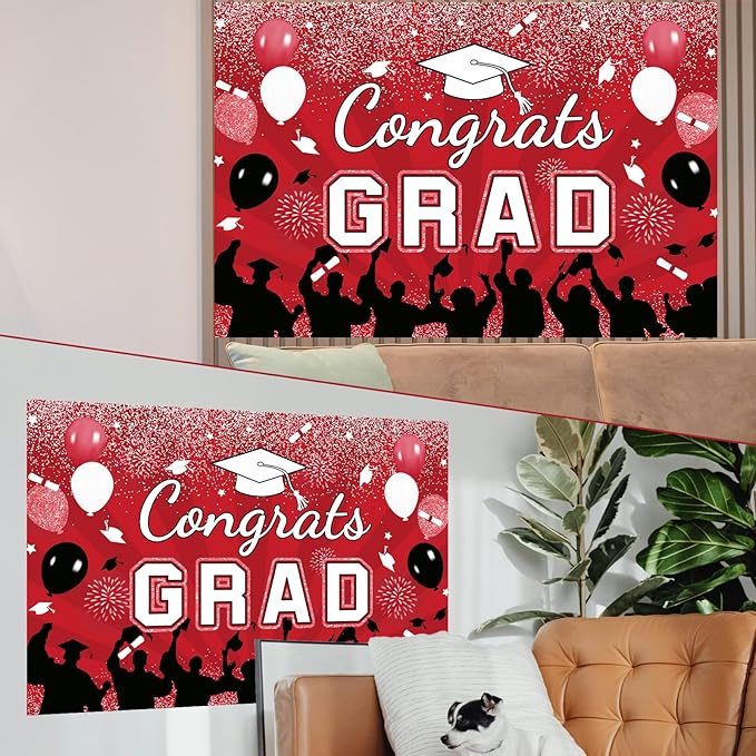 Graduation Decorations Class of 2026: Red and Black Graduation Balloons Arch Kit 2026 Party Decorartion with Congrats Grad Backdrop Party Supplies for High School & College Celebrations