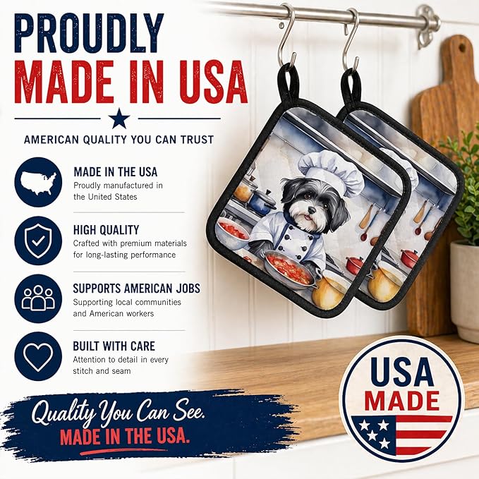 Caroline's Treasures Havanese The Chef Pair of Pot Holders Kitchen Heat Resistant Pot Holders Sets Oven Hot Pads for Cooking Baking BBQ, 7 1/2 x 7 1/2