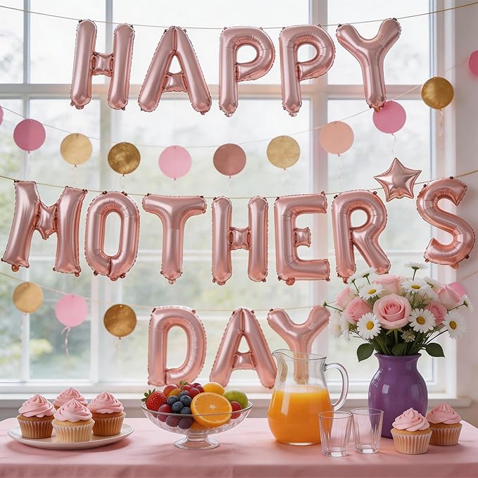 Mother Day Decorations - Happy Mothers Day Balloons Banner | Rose Gold Mother's Day Balloons for Mom Themed Party | Happy Mother's Day Party Supplies Decor Decorations