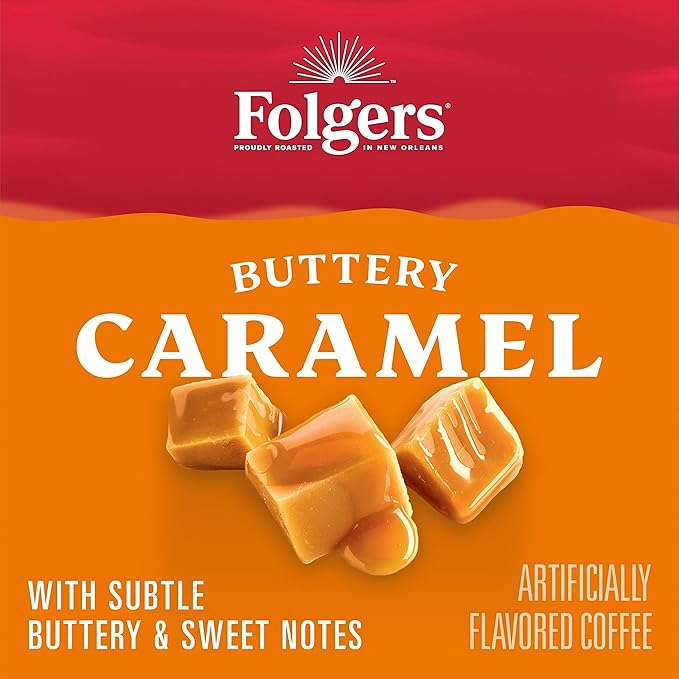 Folgers Buttery Caramel Artificially Flavored Coffee, Keurig K-Cup Pods, 10 Count Box (Pack of 6)