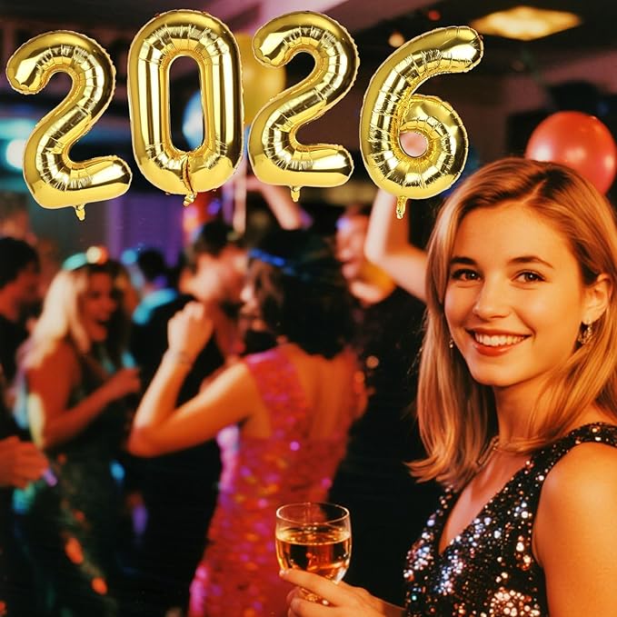 2026 Balloon, 41in Gold 2026 Aluminum Film Balloon with Straw and Ribbon New Years Party Decoration for Graduations Birthday Christmas New Years Eve Party Supplies