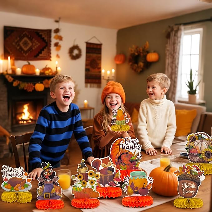 OHOME Thanksgiving Table Decor - 9 PCS Honeycomb | Thanksgiving Decorations Indoor Outdoor - Fall Centerpieces for Tables | Friendsgiving Party Decorations Supplies Favors Essentials for Home Kitchen