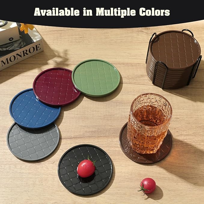 Coasters,Drink Coasters Set of 8 with Holder (Black, 12pcs)