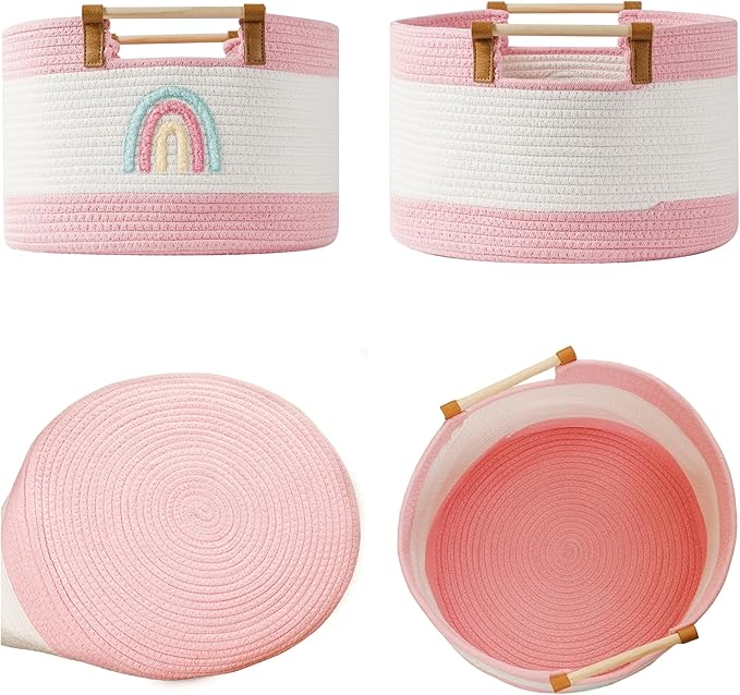 Toy Storage Bin Box for Kids Stuffed Animal Storage Basket for Blanket Baskets Living Room Cotton Rope Woven Baskets for Babies Toddlers Laundry Hamper for Nursery Play Room, Girls Gift Baskets Empty