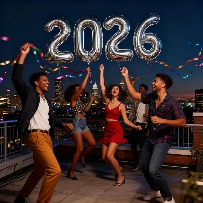 Giant Silver 2026 Balloons, 40" Large Number 2026 Balloons Helium Mylar Foil Balloons for 2026 New Year Graduation Party Decoration