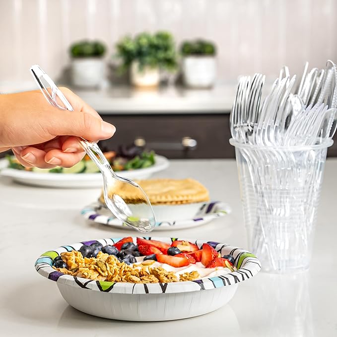 Amazon Basics Disposable Clear Plastic Spoons,Premium Quality,Large Package,100 Count (Pack of 10)