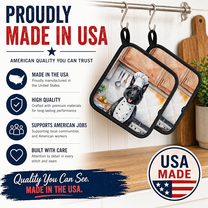 Caroline's Treasures Belgian Sheepdog The Chef Pair of Pot Holders Kitchen Heat Resistant Pot Holders Sets Oven Hot Pads for Cooking Baking BBQ, 7 1/2 x 7 1/2