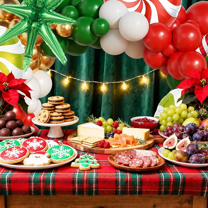 Christmas Party Decorations, 127Pcs Christmas Balloon Garland Arch Kit with Fringe Curtain, Red Green White Gold Balloons for Kids Adults Friends Ugly Sweater Party Supplies