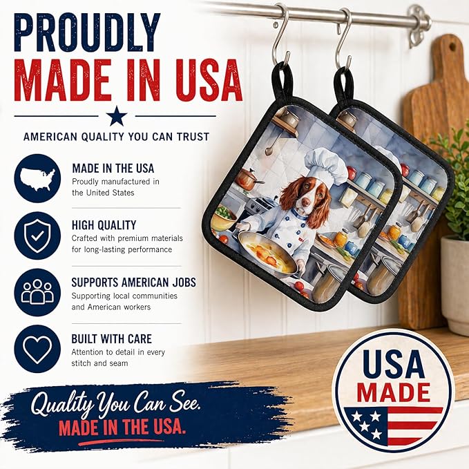 Caroline's Treasures Welsh Springer Spaniel The Chef Pair of Pot Holders Kitchen Heat Resistant Pot Holders Sets Oven Hot Pads for Cooking Baking BBQ, 7 1/2 x 7 1/2