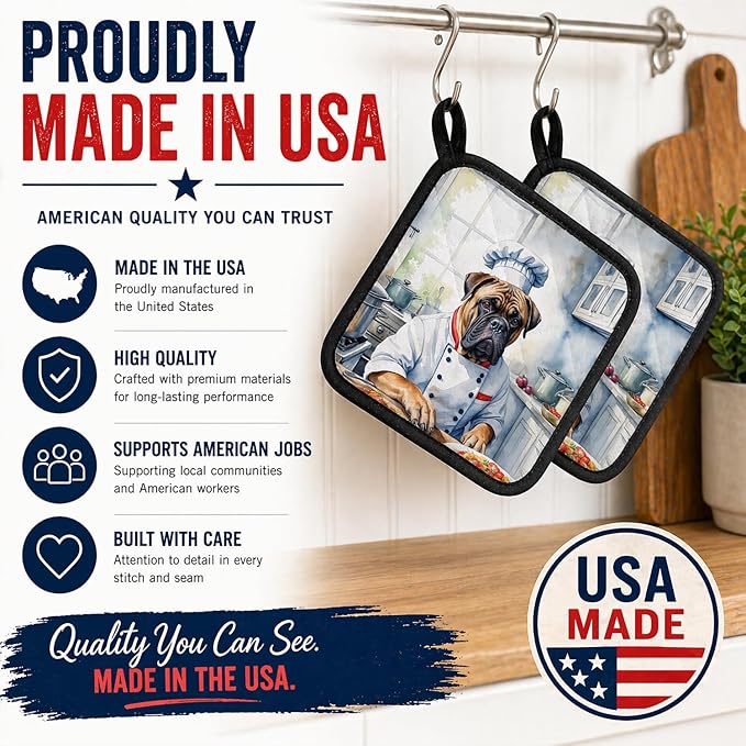 Caroline's Treasures Bullmastiff The Chef Pair of Pot Holders Kitchen Heat Resistant Pot Holders Sets Oven Hot Pads for Cooking Baking BBQ, 7 1/2 x 7 1/2