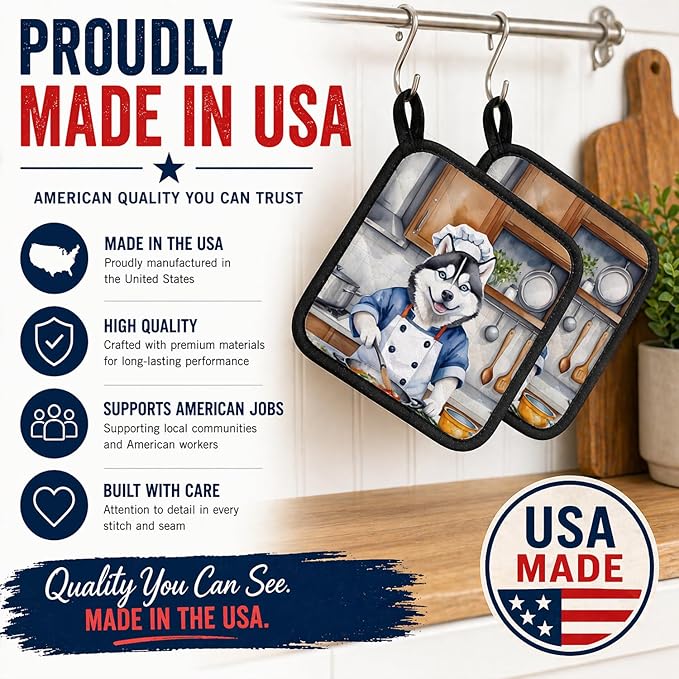 Caroline's Treasures Siberian Husky The Chef Pair of Pot Holders Kitchen Heat Resistant Pot Holders Sets Oven Hot Pads for Cooking Baking BBQ, 7 1/2 x 7 1/2