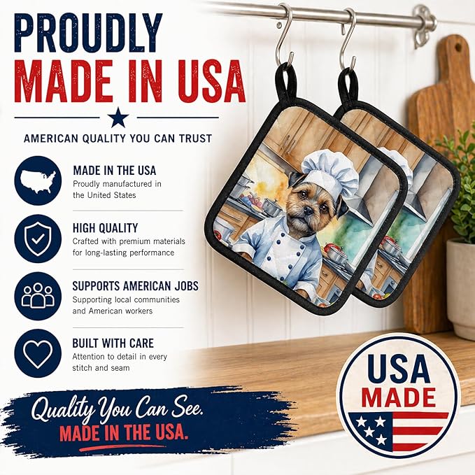 Caroline's Treasures Border Terrier The Chef Pair of Pot Holders Kitchen Heat Resistant Pot Holders Sets Oven Hot Pads for Cooking Baking BBQ, 7 1/2 x 7 1/2