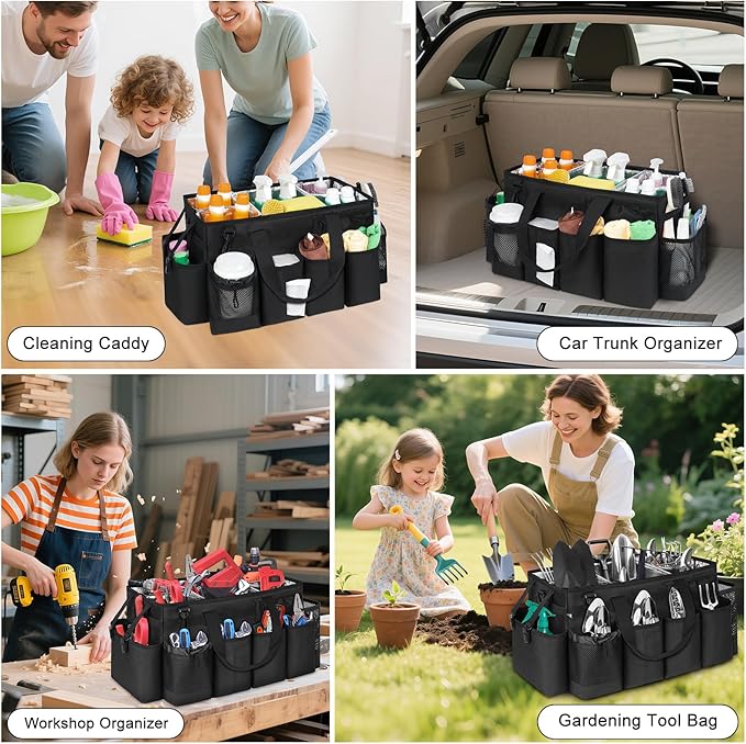 Cleaning Caddy Bag, Extra Large Cleaning Supplies Organizer for Housekeepers, Housekeeping Caddy with Handle and Detachable Padded Cushion, Black