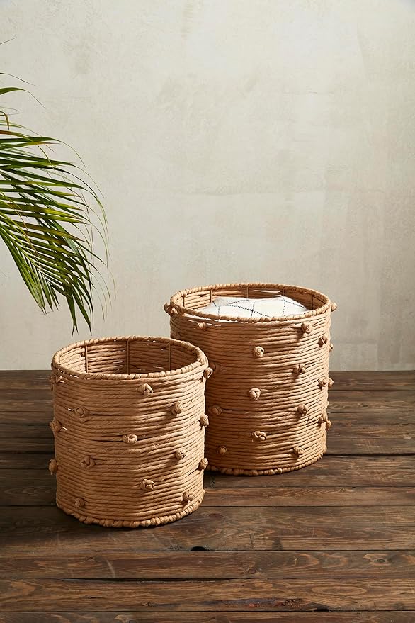 Mud Pie Knot Paper Rope Basket; Small 11" X 11" Dia | Large 13" X 13 1/2" Dia
