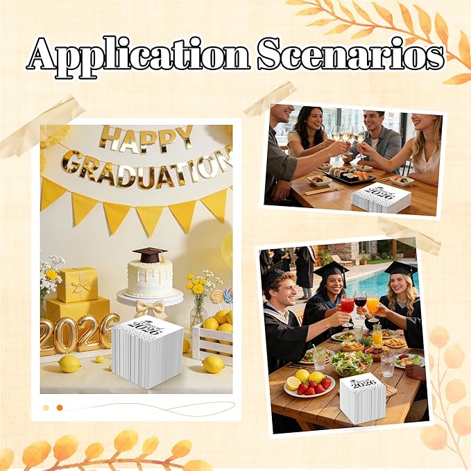 Graduation Napkins - Class of 2026 Napkins Disposable Paper Napkins Congrats Grad Cocktail Napkins Graduation Decorations 2026 Black Napkins Hand Towels for College Graduation Party Decorations 50 Pcs
