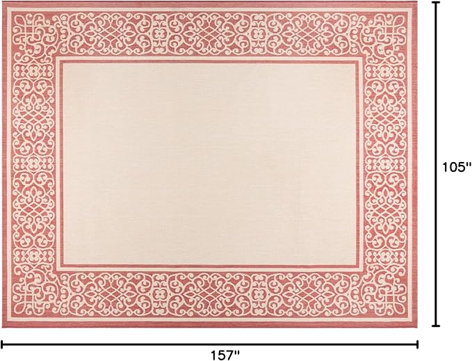 Gertmenian Indoor/Outdoor Flatweave Area Rug - 6x9 Medium, Stain & UV Resistant, Ideal For Deck, Patio, Poolside, Mudroom - Abstract Border, Red Tan, 22969