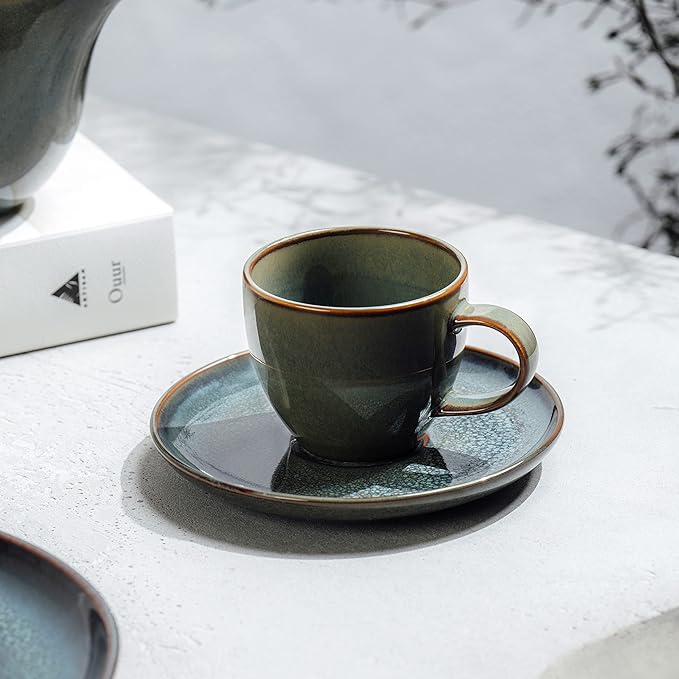 like. by Villeroy & Boch Crafted Breeze Espresso Cup Saucer, Premium Porcelain, 4.75 in, Gray Blue
