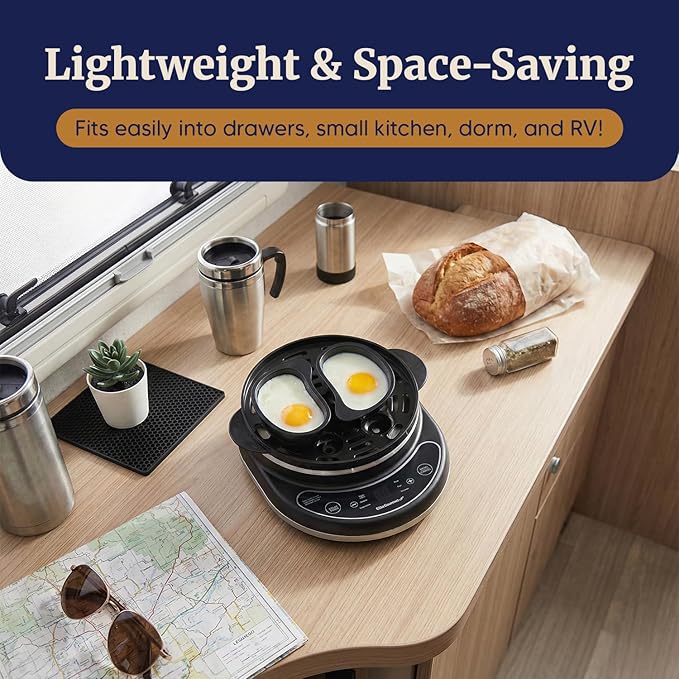 Elite Gourmet EGC314CB Digital Easy Egg Cooker Food Steamer, Poacher, Omelet, Soft, Medium, Hard-Boiled Egg with 6 Programmed Preset Functions, 2-Tiers, Measuring Cup, 14 egg capacity, Black