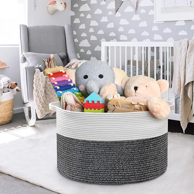 MEGASKET Large Throw Blanket Basket, 22" X 22" X 14" XXXL Blanket Holder for Living Room, Big Wicker Baskets for Storage, Woven Cotton Rope Kids Toy Box, Throw Pillow Holder Organizer Bin