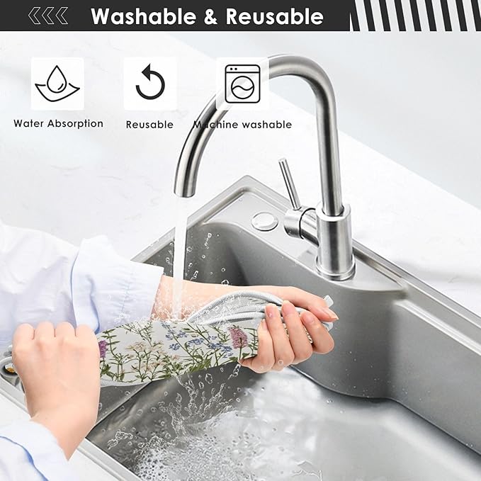 Kitchen Faucet Absorbent Mat, Herbs Wild Flowers Plant Water Splash Guard for Sink, Faucet Drip Catcher Thicken Sponge Microfiber Faucet Water Catcher Mat Sink Absorbent Mat for Kitchen 23x5in 2 Pack
