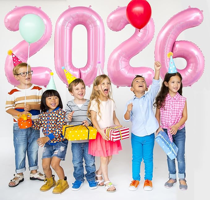 2026 Pastel Pink Balloons, 40" Large Pastel Pink 2026 Balloons Helium Mylar Foil Balloons for 2026 New Year Christmas Graduation Party Decoration