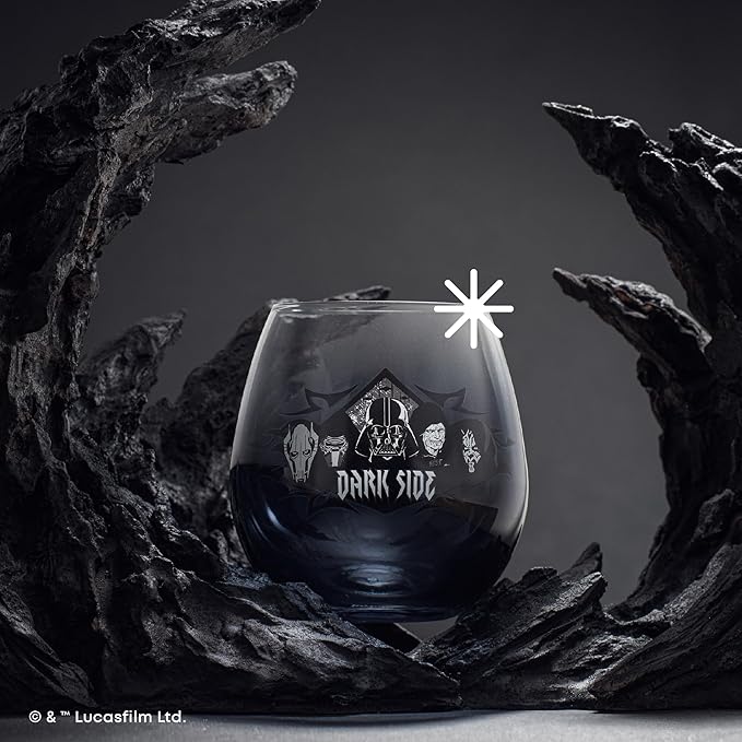 JoyJolt Star Wars Dark Side Stemless Drinking Glasses Set of 4, 15 oz Tumblers, Kitchen Glasses ft. General Grievous, Kylo Ren, Darth Vader, Emperor Palpatine, Darth Maul