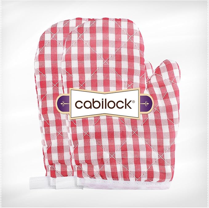 Cabilock 2pcs Kids Oven Mitts Oven Gloves Kitchen Red Checkered Mitts Microwave Gloves for Children Baking Cooking Fireplace Grill BBQ