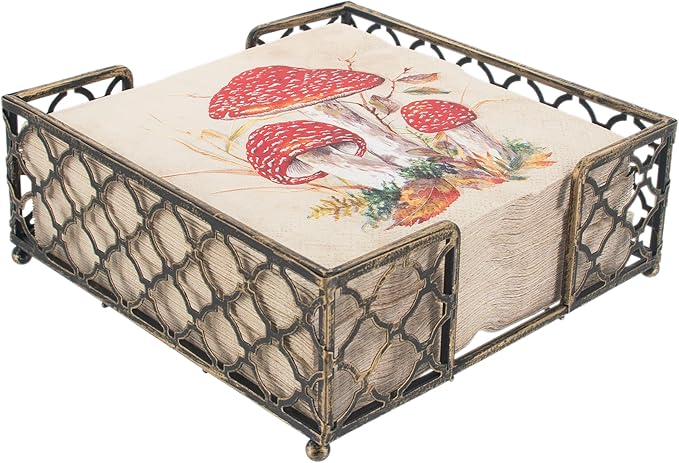 Boston International Paper Napkin Holder Caddy Dispenser for Kitchen Dining Buffet & Bar Countertops, 6.75" x 6.75" (Fits Lunch Size), Antique Brass Trellis