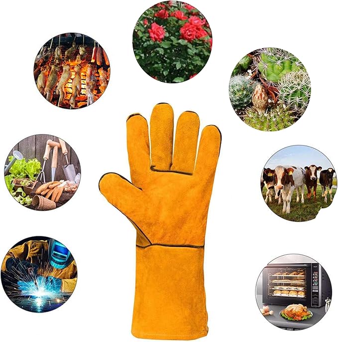 Heat Resistant Gloves for Grill BBQ,Long Sleeve Grill Gloves for Baking,Oven,Fireproof, Stove,Welder,Welding,Fireplace (Yellow)