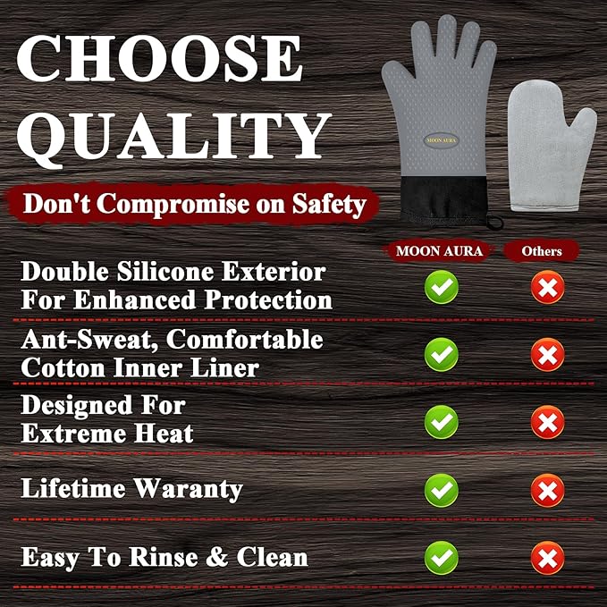 Silicone Smoker Oven Gloves - BBQ Gloves with Sharp Knife, Basting Brush and Sticky Hook.