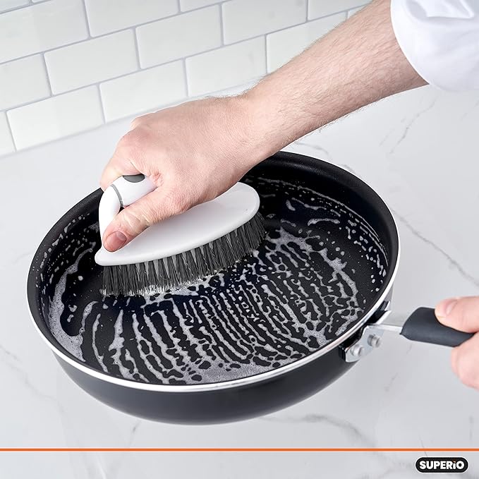 Superio Grout Brush, Dish Brush, Shower Scrubber Cleaning Brush, Stiff Bristles, Comfort Grip Handle, Grey Brush Cleaner for Kitchen, Bathroom, Shower, Sink, Toilet- Vegatable Brush, Carpet Scrubber