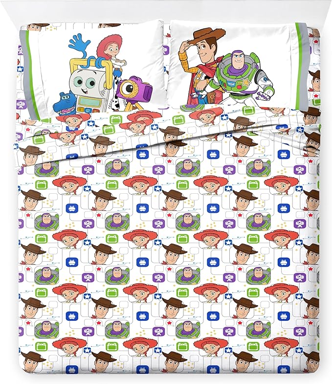 Jay Franco Kids Comforter Set Includes Sheets and Pillow Covers - Soft and Cozy Bed Set for Stylish Room Decor, Official Licensed Bedding, Grey - Toy Story, 7 Piece Queen