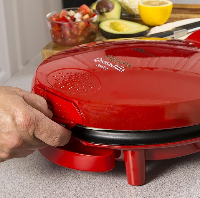 Elite Gourmet EQD-118 Electric Non-Stick 11" Quesadilla Maker,Easy-Slice 6-Wedge,Grilled Cheese Corn Flour Tortilla Snacks,Red,(Pack of 3)