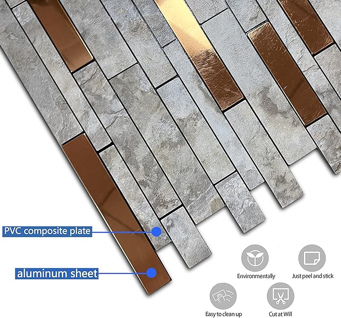 Weimeisc 10 Sheets Peel and Stick Backsplash Tile for Kitchen, Self-Adhesive Mosaic Tile, Stick on Bathroom Vanities,Fireplace Décor, Laundry Table(11.25" X 12.7") (Ink Light Coffee)
