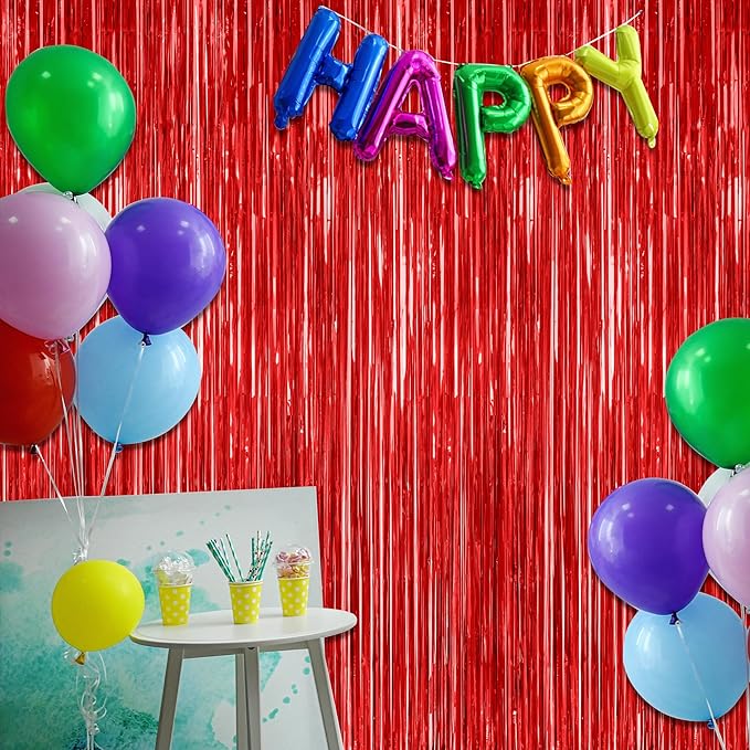 8 Pack Red Backdrop, 3.28 FT x 7.05 FT Streamer Party Decorations, Metallic Foil Fringe Curtains Party Streamer Photo Booth Backdrop, Red Tinsel Valentines Day Party Decor for Engagement Birthday