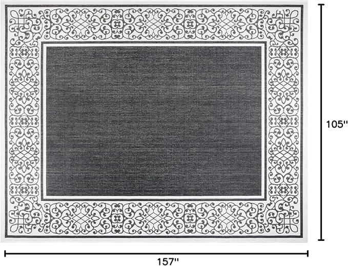 Gertmenian Indoor/Outdoor Flatweave Area Rug - 6x9 Medium, Stain & UV Resistant, Ideal For Deck, Patio, Poolside, Mudroom - Abstract Border, Black White, 22945