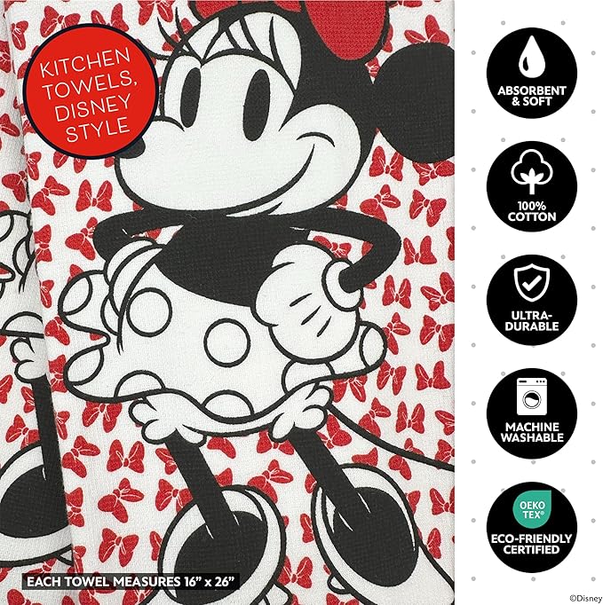 Disney Kitchen Towels & Oven Mitts Set – 4 Piece Bundle with 2 Cotton Dish Towels/Hand Towels & 2 Heat Resistant Mini Oven Mitts (Pot Holders) – Mickey, Stitch & Pooh (Minnie Mouse)