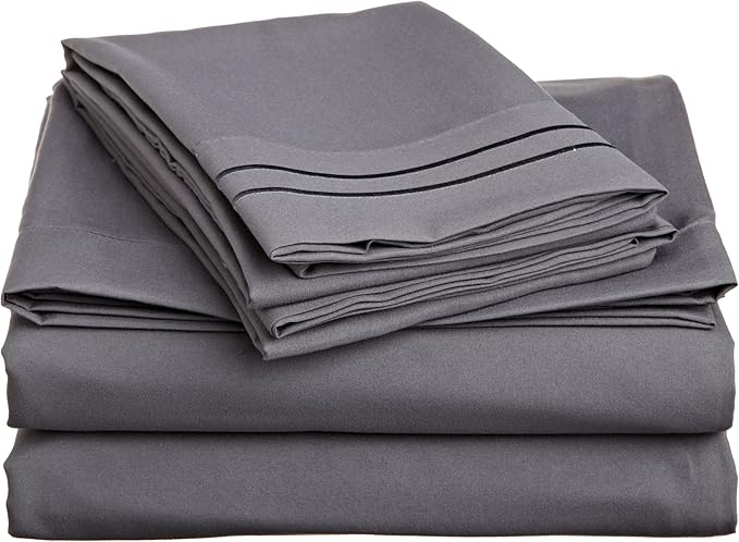 Cathay Home Luxury Soft Microfiber Sheet Set with Embroidered Pillow Case, Twin, Deep Grey