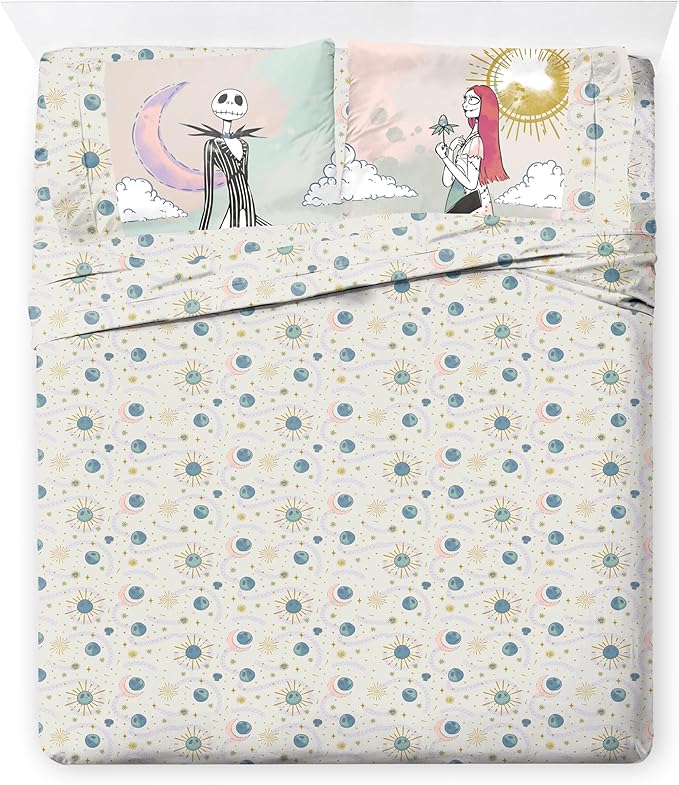 Disney Nightmare Before Christmas Queen Size Comforter Set - 7 Piece Jack and Sally Bedding Includes Sheet Set & Pillow Covers - Super Soft Ombre Bedding