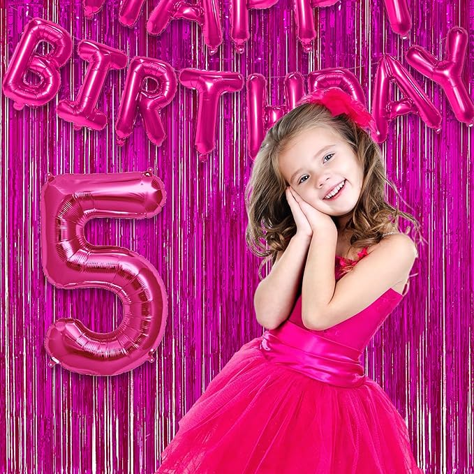 Hot Pink Party Streamers Backdrop - GREATRIL Shiny Fuchsia Tinsel Foil Fringe Curtain for Birthday/Flamingo/Fancy/Galentine/Breast Cancer Awareness Decorations - 3.2ft X 8.2ft - 2 Packs