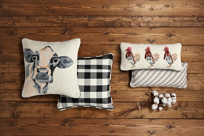 Mud Pie Farm Cow Hook Wool Pillow; 18" X 18"