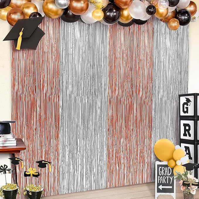 KatchOn, Silver and Rose Gold Fringe Backdrop, Pack of 2 | Silver & Rose Gold Streamers for 16th Birthday, Baby Shower | Bachelorette Party, Bridal Shower Decorations | Graduation Decorations 2026