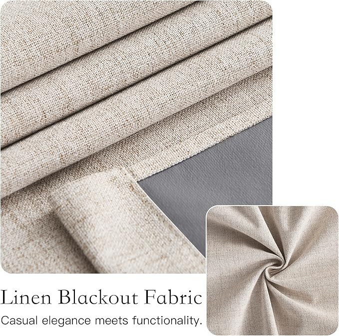 NICETOWN 100% Blackout Door Window Curtains, Oatmeal Linen Blended Privacy French Door Blinds Thermal Insulated Room Darkening Window Shades, W26 x L64 inch Long, 1 Panel