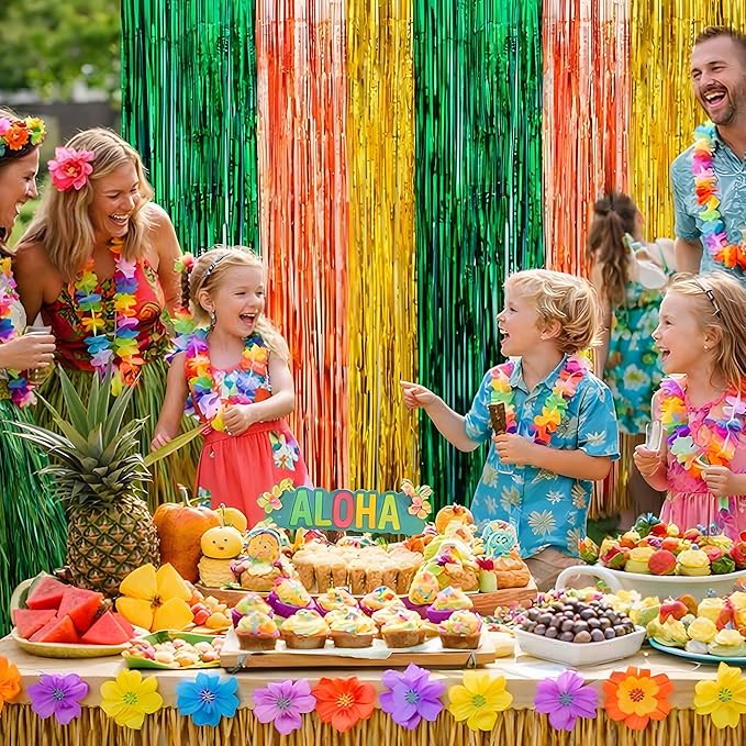 Luau Party Decorations - Green Gold Rose Tropical Streamers Backdrop Banner | Hawaiian Party Decorations for Indoor Outdoor - Summer Beach Pool Birthday Favors Supplies for Home Wall,2 Pack