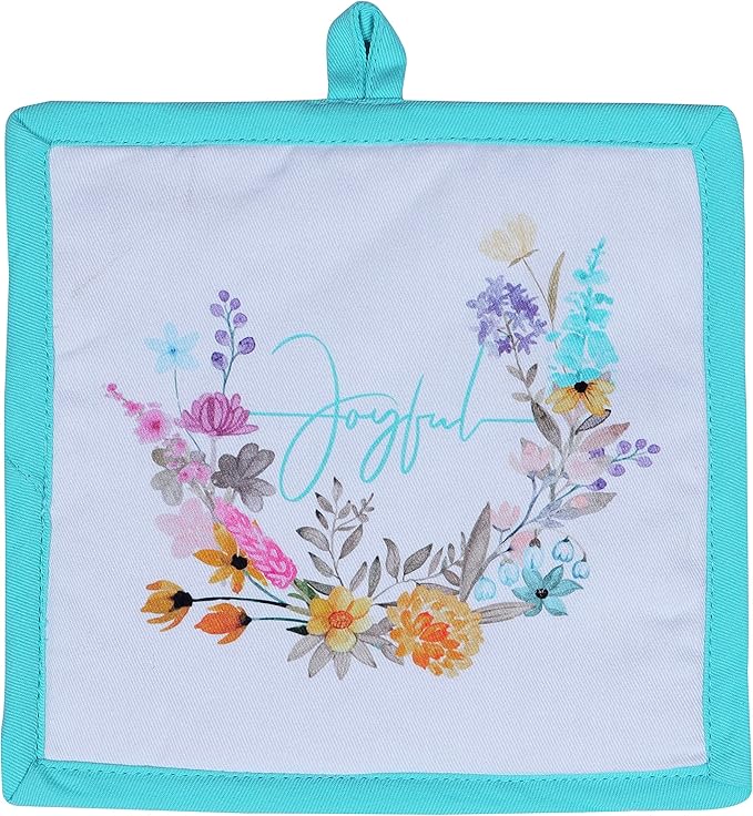 AMOUR INFINI Pot Holders and Oven Mitt Heat Resistant Non Slip Reusable Set of 1 Oven Mitt and 1 Pot Holder Oven Gloves Pot Holder for Cooking (Joyful Floral Design)