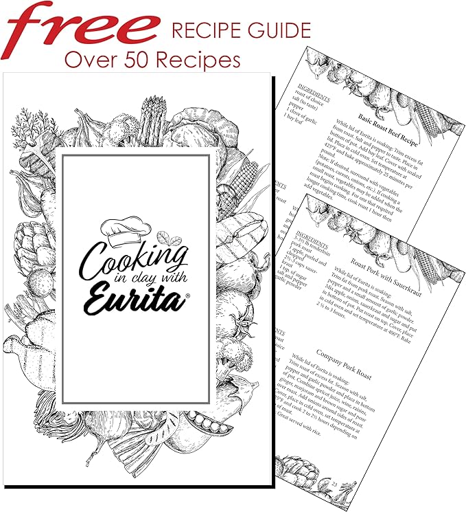 Eurita Clay Roaster, Non-Stick Bread Pan & Lid, Healthy Clay Pot Cooking, With Free Recipe Guide, 2 Quarts