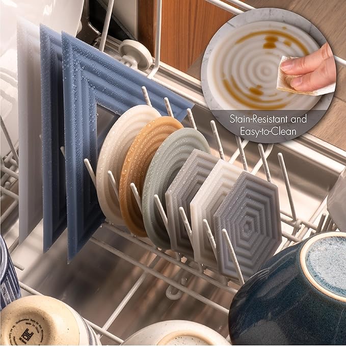 LINE+ARC Extra Thick Silicone Coasters Waterproof Anti-Stain Heat-Safe Dishwasher-Safe Degrē Coasters XL (Set of 6 Winter Salad) Outdoor Rubber Mid-Century Modern