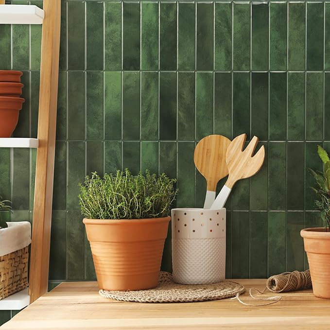 Smart Tiles SMART TILES Peel and Stick Backsplash - 5 Sheets of 11.43'' x 9'' - 3D Adhesive Peel and Stick Tile Backsplash for Kitchen, Bathroom, Wall Tile, Sefrou Green